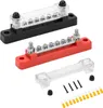 Three busbars of different colors (black, red, and clear) are arranged diagonally on a white background, along with some screws and yellow connectors. Produktbild-Vorschau