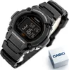 A black Casio digital watch is shown on a white background, with its packaging box nearby. Produktbild-Vorschau