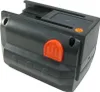 A black and orange battery pack for a power tool, shown from a slightly elevated angle against a white background. Produktbild-Vorschau