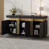 Credenza Merax nera con effetto marmo, 140x38x70cm, 3 ante, Anteprima dell’immagine prodotto 4