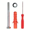 A collection of hardware items including a bolt, washer, wall plug, and screwdriver, arranged on a white background. Produktbild-Vorschau