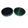 Two circular carbon filters for a range hood, one with a black filter material and the other green with a ribbed pattern. Produktbild-Vorschau
