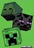 Three Minecraft mob heads (Creeper, Enderman, and Zombie) are depicted in a cartoonish, pixelated style against a bright green background. The Minecraft logo is visible in the bottom right corner. Podgląd zdjęcia produktu