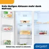 Inside view of a refrigerator with various food items and promotional text. Produktbild-Vorschau