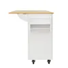 A side view of a white kitchen cart with a drop-leaf countertop. Voir les images du produit