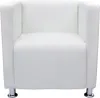 A white cube armchair with chrome legs is shown from the front against a white background. Náhľad obrázku produktu