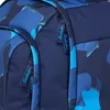A close-up view of a blue camouflage backpack, focusing on the zipper pulls and fabric texture. Produktbild-Vorschau