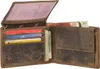 An open brown leather wallet with cards and banknotes inside. Produktbild-Vorschau