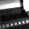 Close-up view of the interior and control panel of a black gas grill. Produktbild-Vorschau
