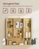 A bathroom cabinet filled with various toiletries and beauty products, with a hairdryer attached to the side. Produktbild-Vorschau