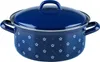 A blue enamel pot with a lid and white floral pattern, shown from a slightly elevated front-side angle on a white background. Produktbild-Vorschau