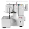 A white overlock sewing machine is shown from a side-angle. Anteprima dell’immagine prodotto