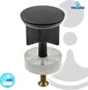A black drain stopper with a white plastic base and a gold screw thread. Produktbild-Vorschau