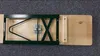 The underside of a wooden bench with its metal frame is shown on a grey carpeted surface. Produktbild-Vorschau