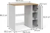 A diagram showing the dimensions of a white and wood cabinet with an open door. Náhled obrázku produktu