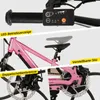 A collage of close-up shots of a pink electric bicycle, highlighting its features. Produktbild-Vorschau
