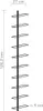 A black metal wine rack with 10 shelves, shown vertically with dimensions marked. Podgląd zdjęcia produktu