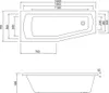 Technical drawing of a bathtub with dimensions. Anteprima dell’immagine prodotto