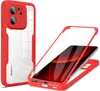 A red and transparent phone case is shown, with a phone inside the case, against a white background. Produktbild-Vorschau