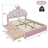 A diagram of a pink bed with dimensions and features labeled. Produktbild-Vorschau