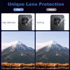 A collage showing a phone camera lens protector and a mountain landscape. Produktbild-Vorschau