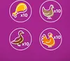 Four circular icons depicting different types of poultry, each with a quantity indicator. Produktbild-Vorschau