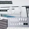 Close-up of window blinds and mounting accessories, with text overlays indicating features and dimensions. Produktbild-Vorschau