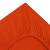 A close-up view of an orange fitted sheet, showing the elasticized edge and fabric texture. Produktbild-Vorschau