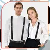 A man and a woman posing together, both wearing white shirts and black suspenders. Produktbild-Vorschau