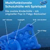 A blue tablet case with pop-it features and descriptive text. Produktbild-Vorschau