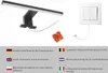 A diagram showing a light fixture, wire connectors, and a wall switch, with multilingual text explaining direct connection to the wall switch. Produktbild-Vorschau