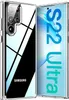 A clear phone case is shown next to a phone with text overlay. Voir les images du produit