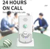 A white intercom device with a green call button and a 'TALK' button is shown in the foreground, with blurred figures of people in the background. A striped ball is also in the foreground. Podgląd zdjęcia produktu