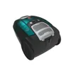 A teal and black cylinder vacuum cleaner is shown from a slightly elevated side angle against a white background. Produktbild-Vorschau