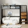 A loft bed with a sofa underneath, decorated with pillows and a rug. Náhled obrázku produktu