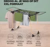 A drying rack with clothes on it, with feature icons and text below. Anteprima dell’immagine prodotto