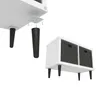 An image showing the assembly of furniture legs onto a cabinet, with a separate view of the assembled cabinet. Produktbild-Vorschau