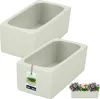 Two white ceramic rectangular planters are shown against a white background. A small inset image shows a planter filled with flowers. Produktbild-Vorschau