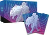 A Pokémon Elite Trainer Box and card sleeves featuring artwork of a trainer and a Pokémon. Voir les images du produit