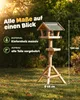 Alle Maße auf einen Blick: Vogelhaus aus Kiefernholz, 124 cm hoch, Standfuß 68 cm Produktbild-Vorschau