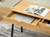 A close-up view of a wooden desk with an open drawer containing a laptop and a magazine on top. Produktbild-Vorschau