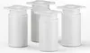Four white adjustable furniture legs are arranged in a group on a white background. Produktbild-Vorschau