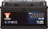 A black car battery with branding and specifications. Produktbild-Vorschau