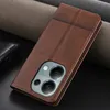 A brown leather phone case with a wallet and stand feature is shown from a diagonal angle. Produktbild-Vorschau