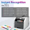 A marketing image showing a printer and stacks of paper, with text listing compatible printer models. Produktbild-Vorschau