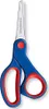 A pair of blue and red handled scissors with silver blades. Voir les images du produit