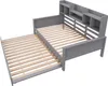 A gray wooden daybed with a pull-out trundle bed and a bookshelf headboard, shown from a high angle against a white background. Náhled obrázku produktu