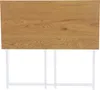 A close-up view of a wooden tabletop with white legs underneath. Produktbild-Vorschau