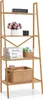 A four-tier bamboo ladder shelf displaying decorative items and books. Produktbild-Vorschau