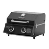 A black TAINO PLATINUM COMPACT DARK Tischgrill 2 Brenner Gasgrill Kompakt Camping BBQ is shown on a white background. Produktbild-Vorschau
